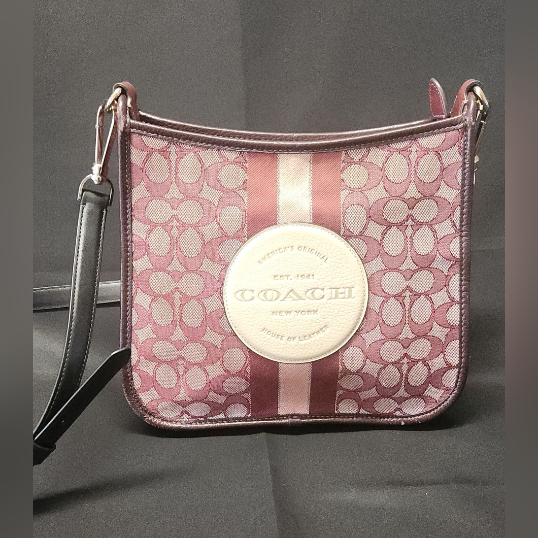 Coach Pink Signature Jacquard Crossbody With Cream Logo Patch